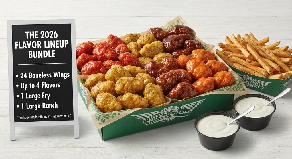 Wingstop 2026 Flavor Lineup Group Pack - 24 Boneless Wings with Four Flavors and Sides